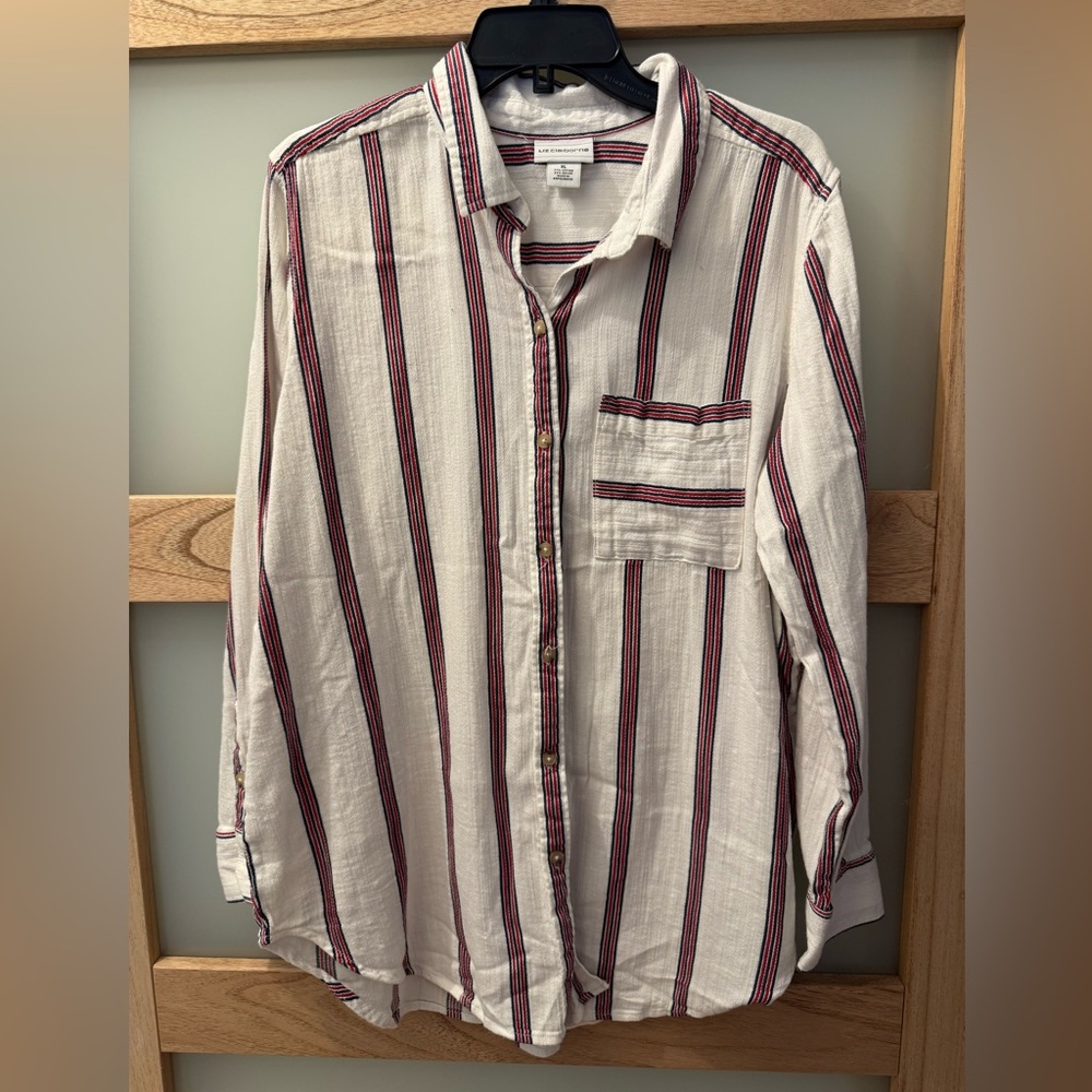 Liz Claiborne White and Red Striped Shirt